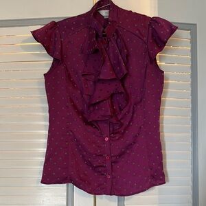 Plum Ruffled Buttoned Blouse with Elegant Details
